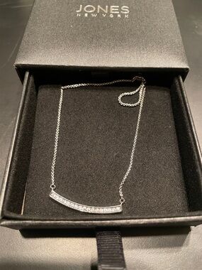 Jones New York Silver Pavé Curved Bar Necklace